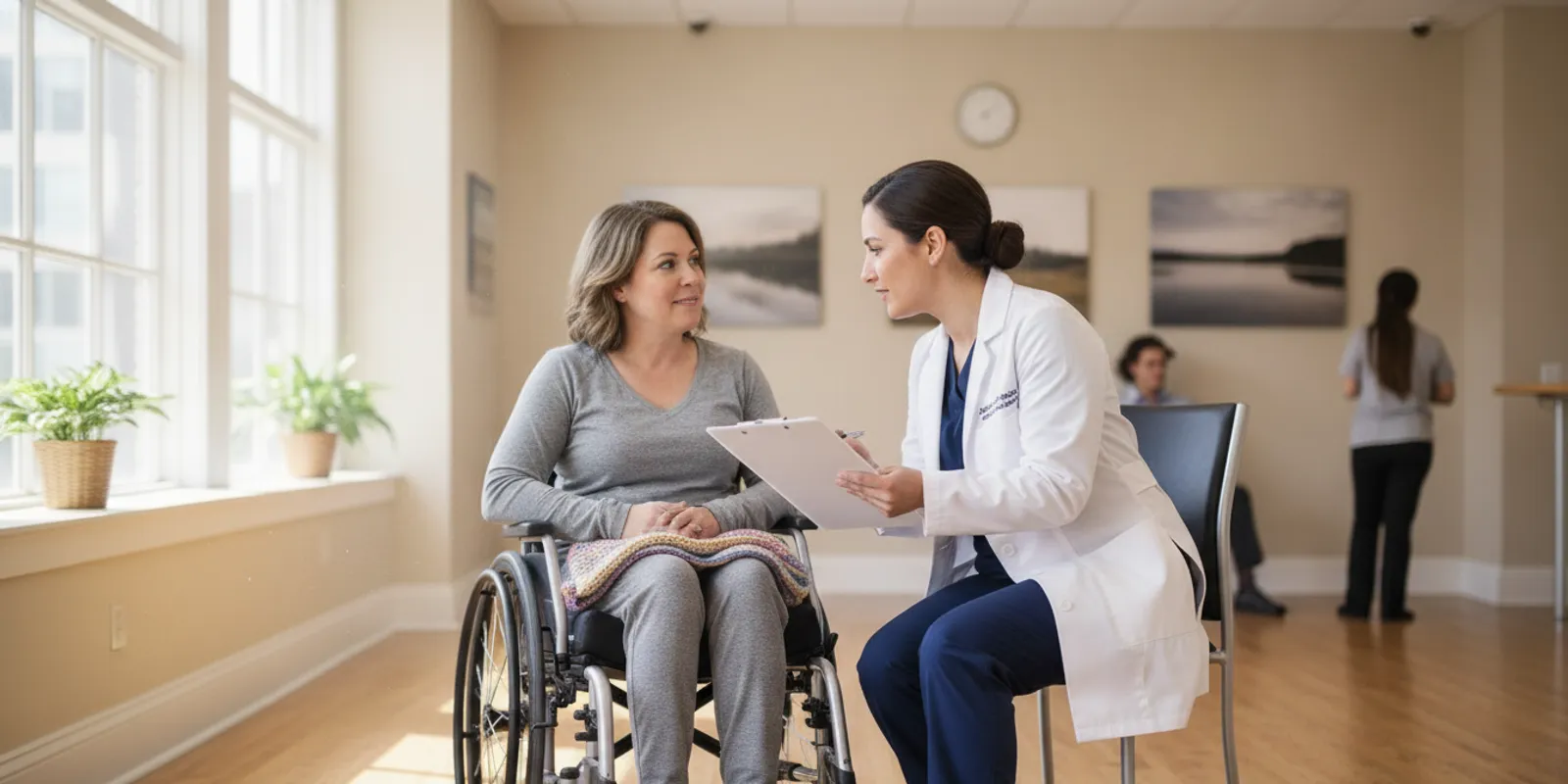 Austin rehabilitation specialist reviewing a spinal injury care plan with a patient